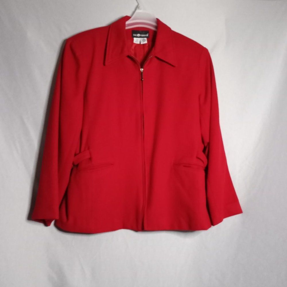 Sag Harbor Women's 100% Pure Wool Full Zip Fully Lined Red Short Jacket Size 18